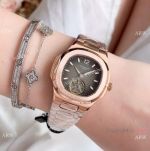 Clone Patek Philippe Nautilus Tourbillon Lady Watch Rose Gold Grey Dial